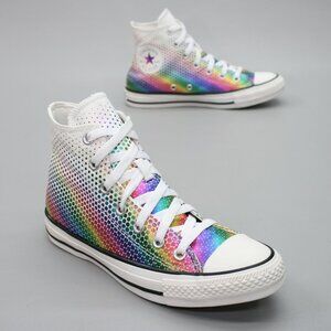 Converse Ladies 8 Metallic Bling Rainbow All Star Bright High-top Shoes Sneakers